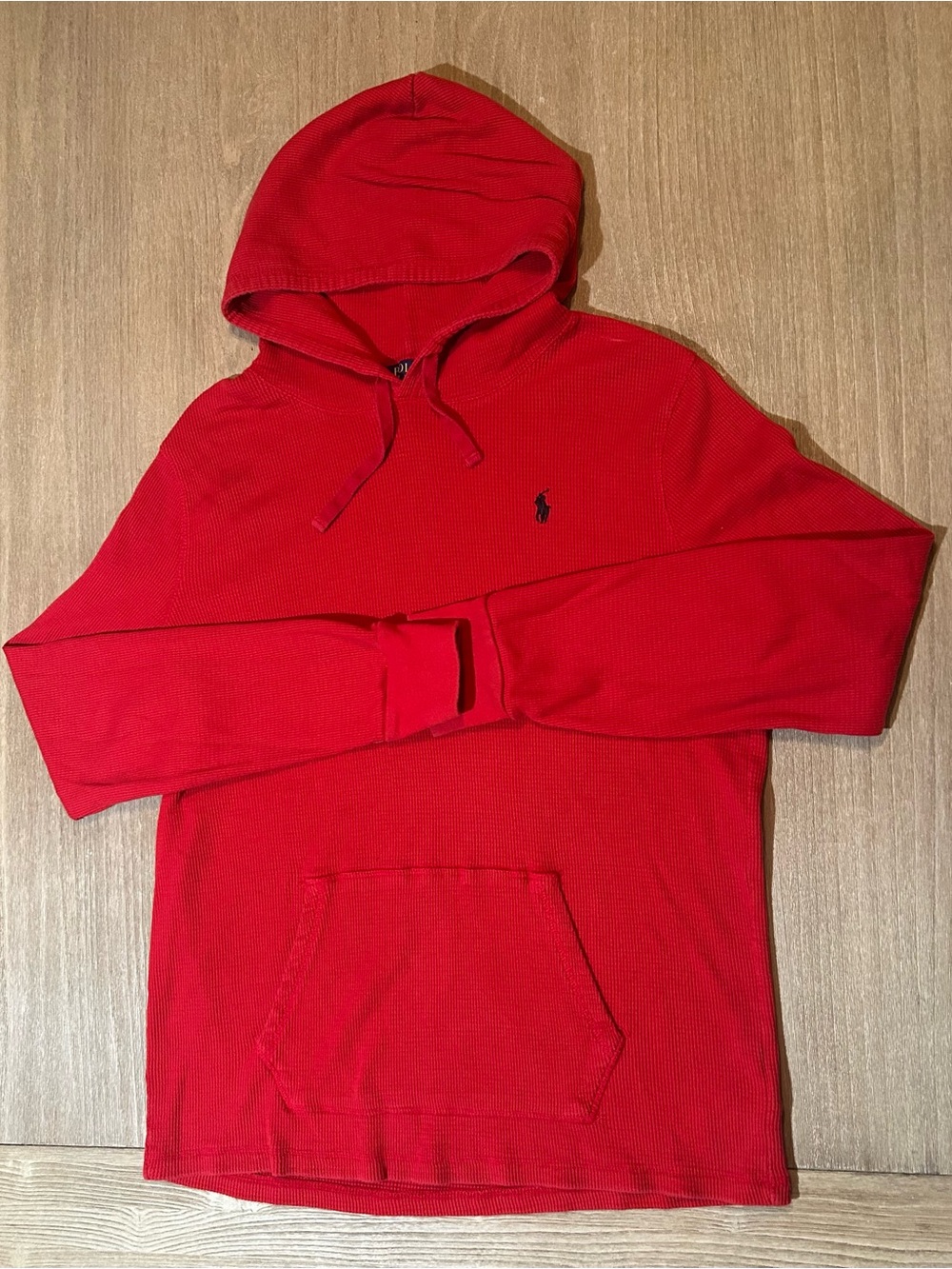 Polo Ralph Lauren Men’s XL Red Waffle Knit Thermal Hoodie Pony Logo 100% Cotton